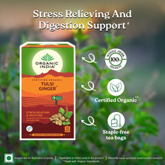 Organic India Tulsi Ginger Green Tea 25 Teabags,50 Teabgas & 100g Tin Organic India Tulsi Ginger Green Tea 25 Teabags,50 Teabgas & 100g Tin
