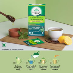 Organic India Tulsi Green Tea Honey Lemon 25 & 100 Teabags Organic India Tulsi Green Tea Honey Lemon 25 & 100 Teabags