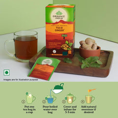 Organic India Tulsi Ginger Green Tea 25 Teabags,50 Teabgas & 100g Tin Organic India Tulsi Ginger Green Tea 25 Teabags,50 Teabgas & 100g Tin