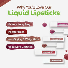 Mamaearth Feather Light Liquid Matte Lipstick Color Nude Perfect,Nude Punch,Pink Orchid & Red Velvet 1.2ml Mamaearth Feather Light Liquid Matte Lipstick Color Nude Perfect,Nude Punch,Pink Orchid & Red Velvet 1.2ml