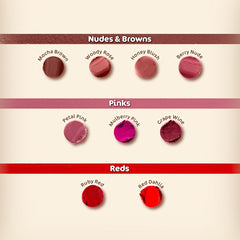 Mamaearth Soft Matte Long Stay Lipstick Color Mocha Brown,Brown,Mulberry Pink,Pink,Petal Pink,Red Dahlia,Ruby Red,Woody Rose & Red 3.5g Mamaearth Soft Matte Long Stay Lipstick Color Mocha Brown,Brown,Mulberry Pink,Pink,Petal Pink,Red Dahlia,Ruby Red,Woody Rose & Red 3.5g