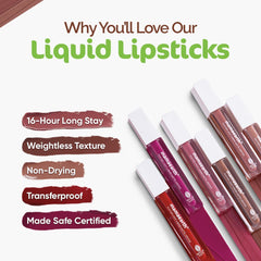 Mamaearth Feather Light Liquid Matte Lipstick Color Nude Brown,Nude Perfect,Nude Punch,Nude Rose,Nude Tea,Pink Orchid,Red Cranberry & Red Velvet 3.5ml Mamaearth Feather Light Liquid Matte Lipstick Color Nude Brown,Nude Perfect,Nude Punch,Nude Rose,Nude Tea,Pink Orchid,Red Cranberry & Red Velvet 3.5ml