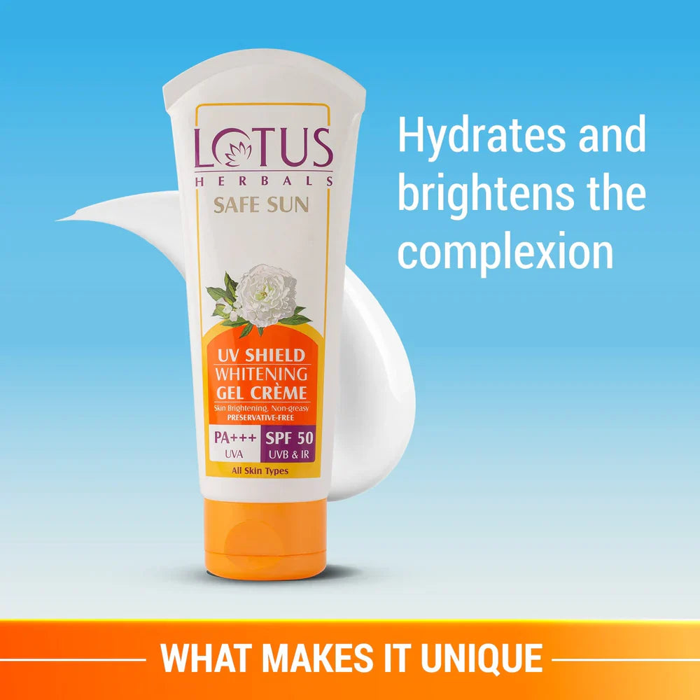 Lotus Herbals Cosmetics Safe Sun UV Shield Whitening Gel Cream SPF 50 PA+++