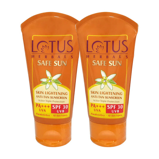 Lotus Herbals Cosmetics SAFE SUN Skin Lightening SUNSCREEN SPF-30 50g Pack Of 2