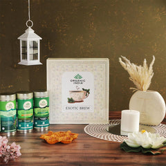Organic India Exotic Brew Gift Box with Tea Infuser 3 X 100g
