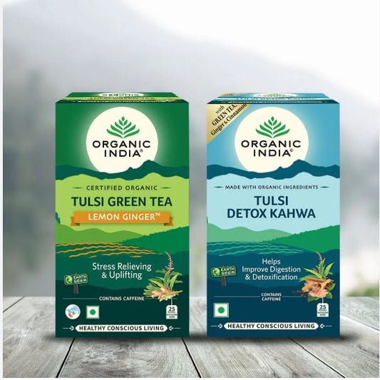 Organic India Combo Tulsi Green Tea Lemon Ginger 25 Teabag & Detox Kahwa 25 Teabag