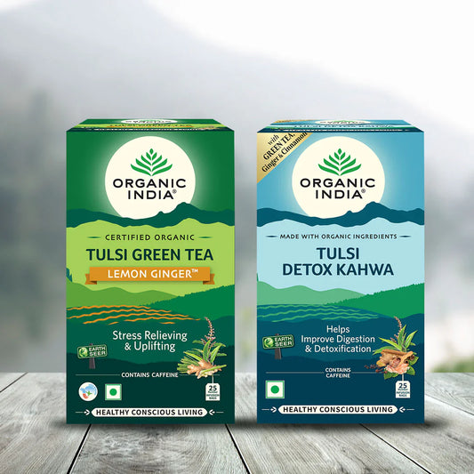 Organic India Combo Tulsi Green Tea Lemon Ginger 25 Teabag & Detox Kahwa 25 Teabag